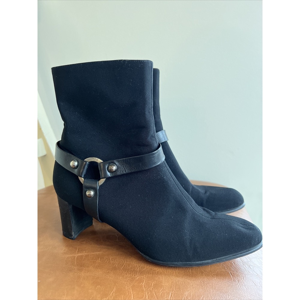 STUART WEITZMAN Black Neoprene Gore-Tex Harness Boots Size 8 Modern Luxury Y2K
